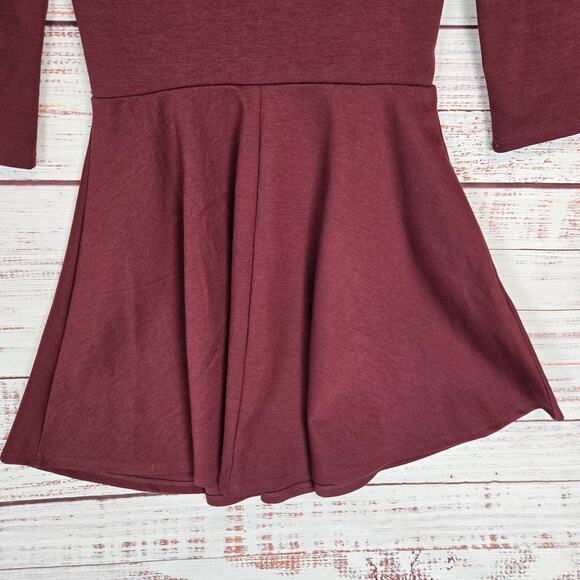 Freebird Stretch Fit & Flare Skater Dress Size S Burgandy Pleated Whimsy Fairy - Picture 6 of 14